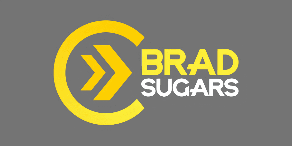 Logo featuring the name "Brad Sugars" with yellow and white colors on a gray background