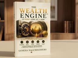 The Wealth Engine book by Sankha Nagchoudhury displayed upright against wooden bookshelves.