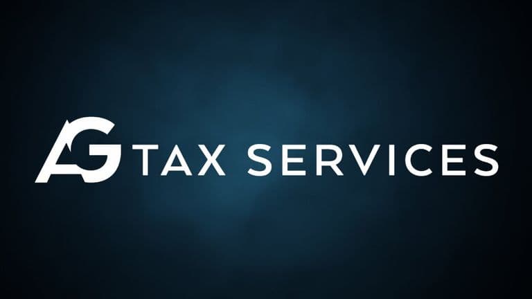 AG Tax Services logo in white against a dark blue gradient background.