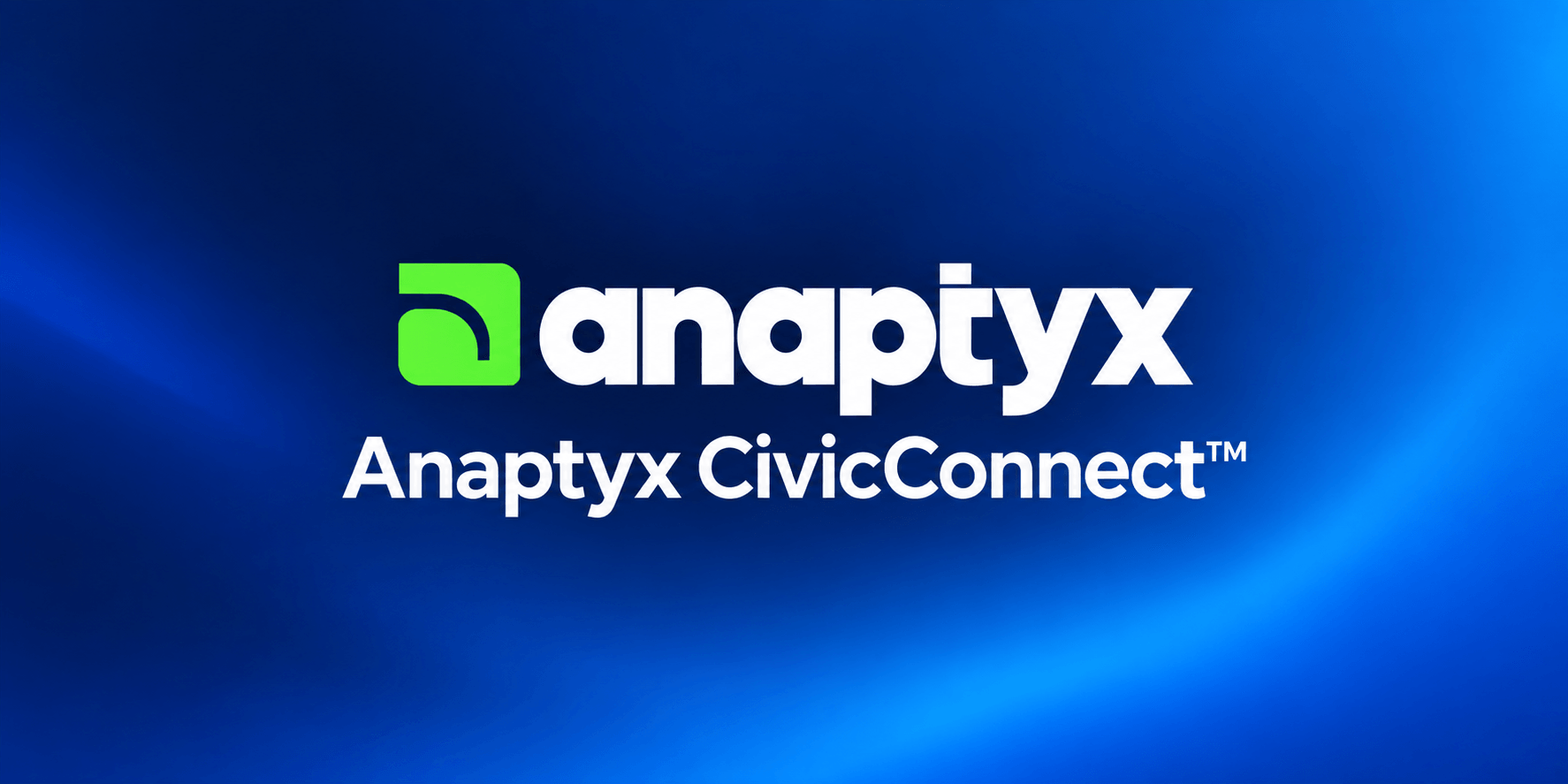 Logo of Anaptyx with tagline Anaptyx CivicConnect on a blue background