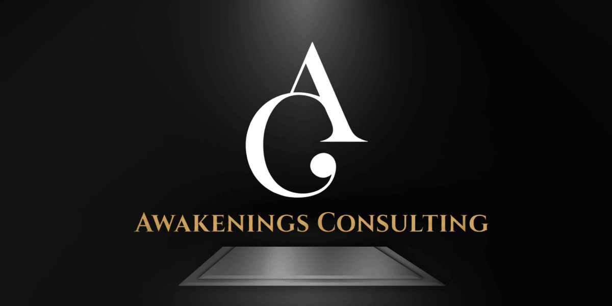 Logo for Awakenings Consulting featuring stylized letters A and C in black and gold