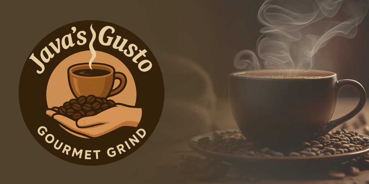 Java's Gusto logo featuring coffee beans and a steaming cup of coffee.