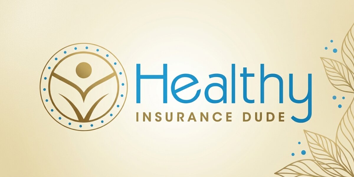 Healthy Insurance Dude logo with blue and gold branding on a light background.