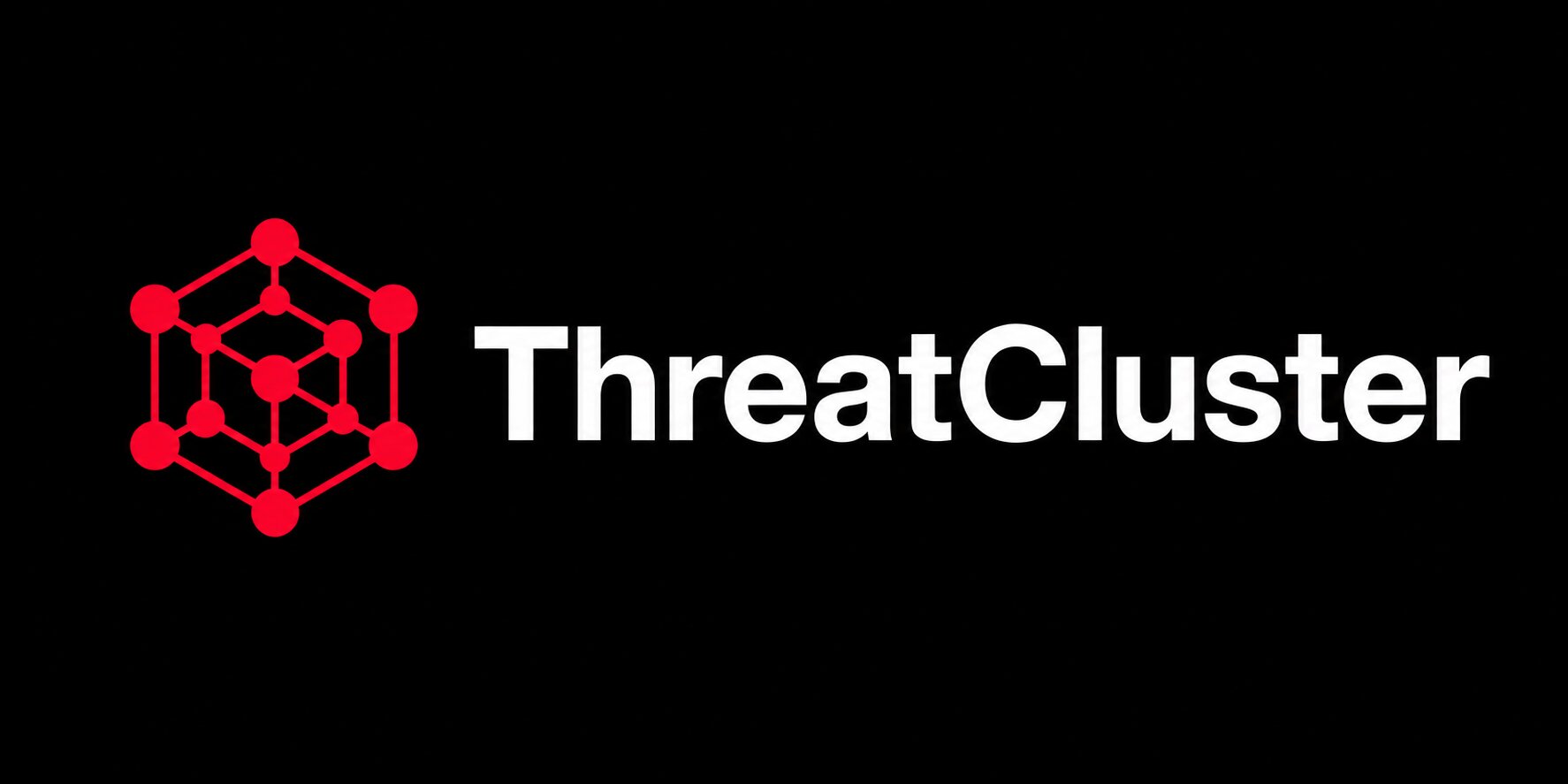 ThreatCluster logo with red connected cube icon and white brand name on black background.