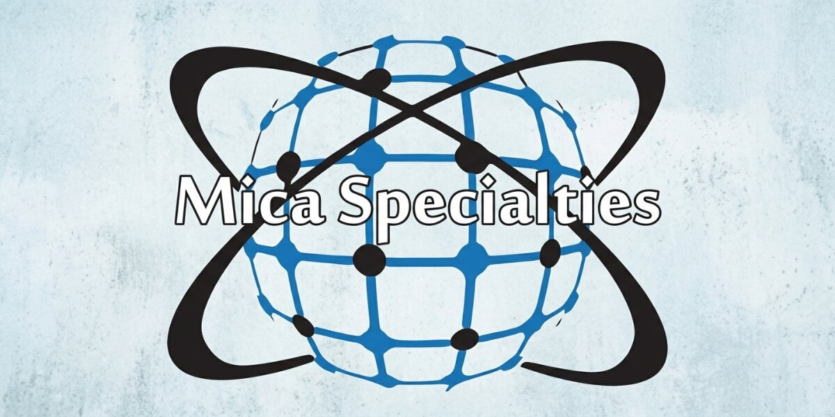 Mica Specialties logo featuring a globe-inspired graphic on a light blue background.