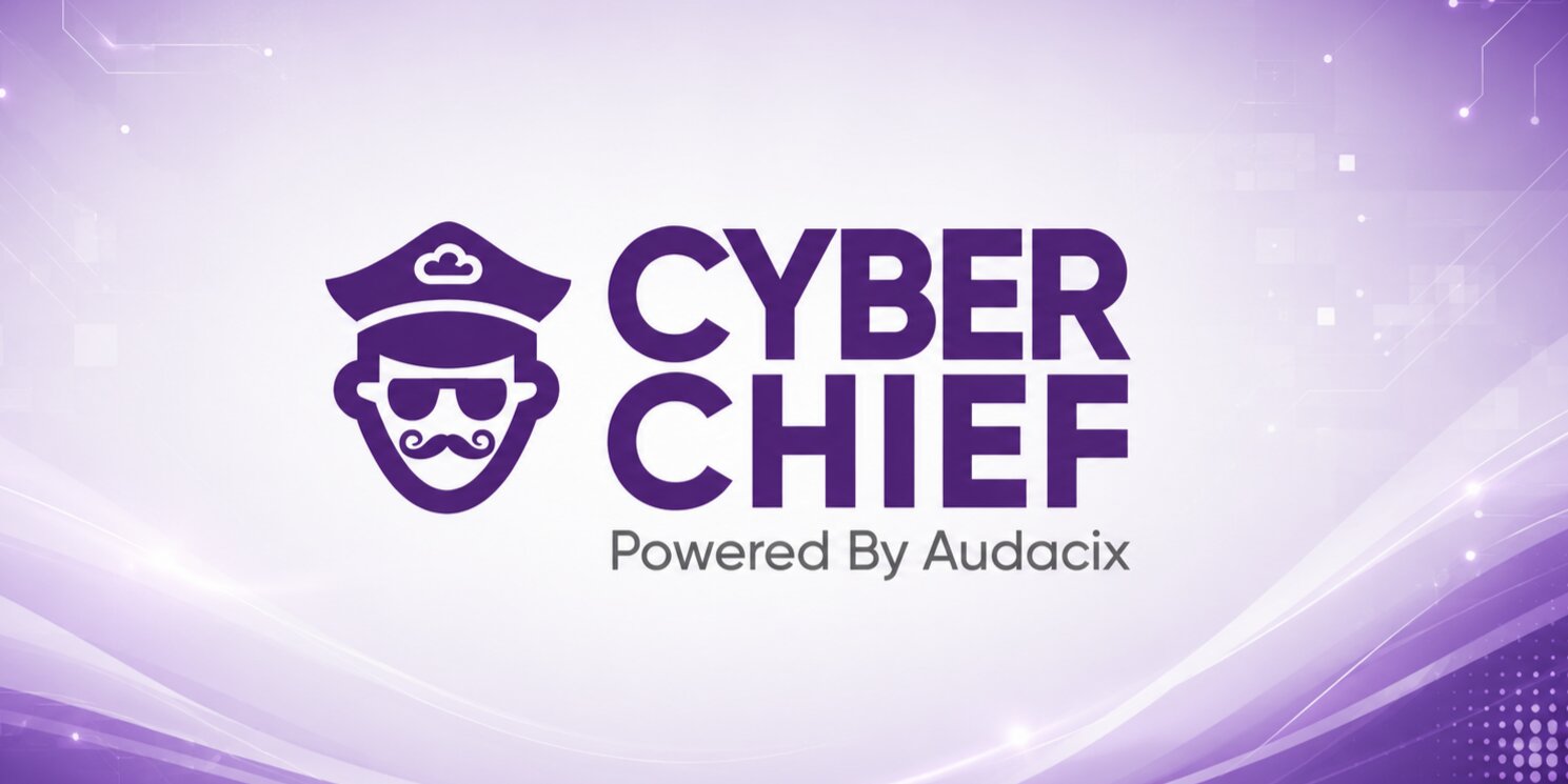 Cyber Chief by Audacix logo on a purple technology-themed background.