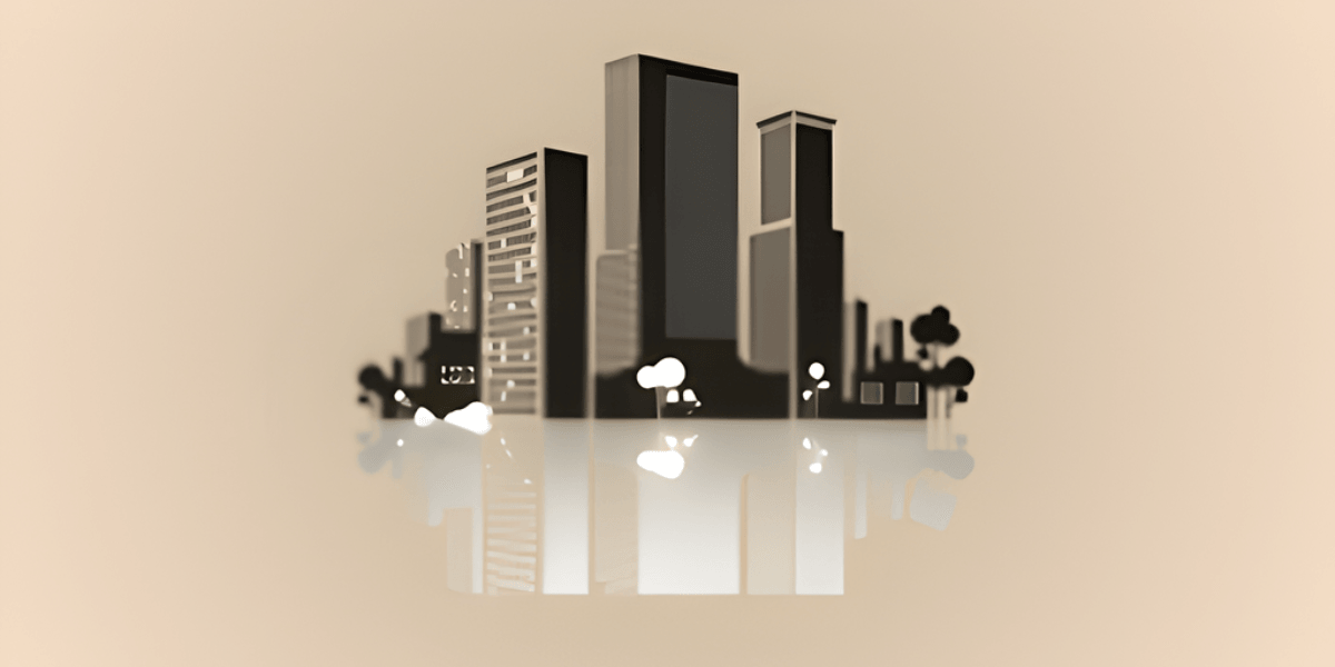 Modern city skyline illustration representing condo and property management services.
