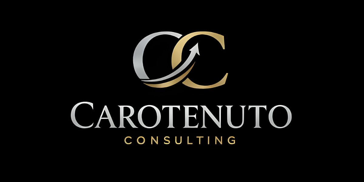 The logo of Carotenuto Consulting featuring a sleek, modern design with intertwined letters "C" in silver and gold.