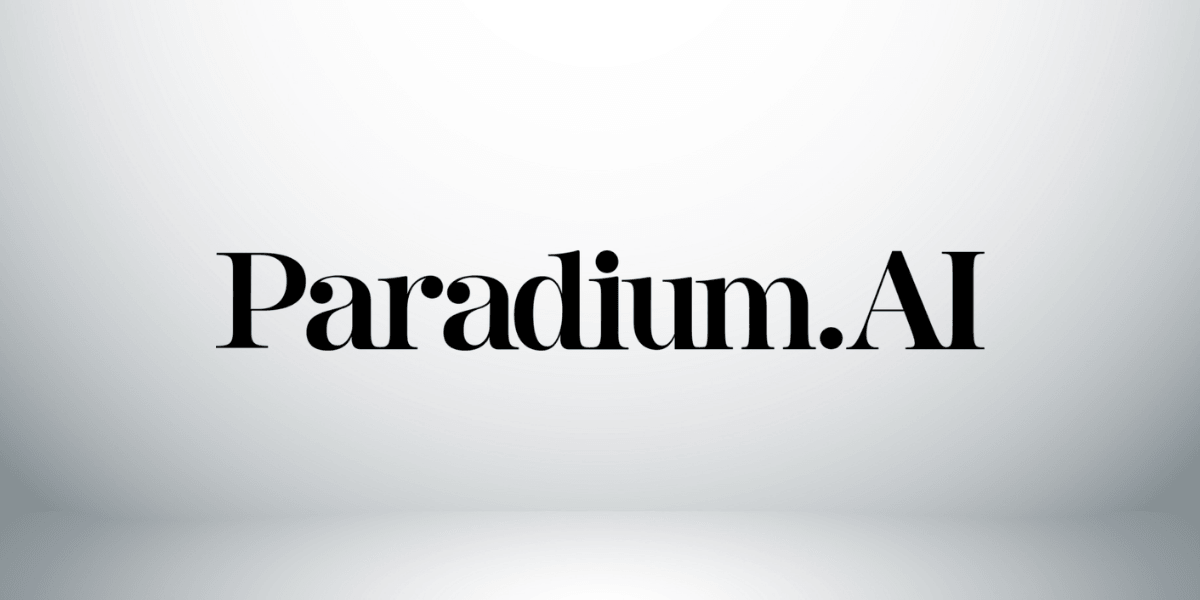 Paradium.AI logo in black lettering centered on a light gray background.