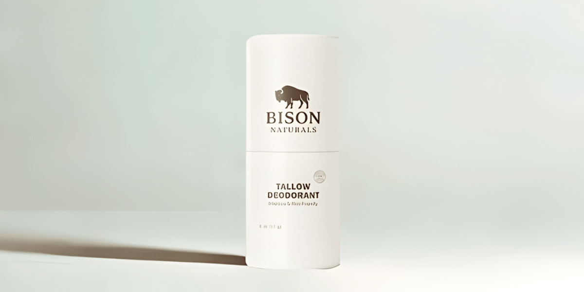 Ingrid Dake, co-founder of Bison Naturals, presenting the brand’s Tallow Deodorant, emphasizing natural, ethical skincare solutions.