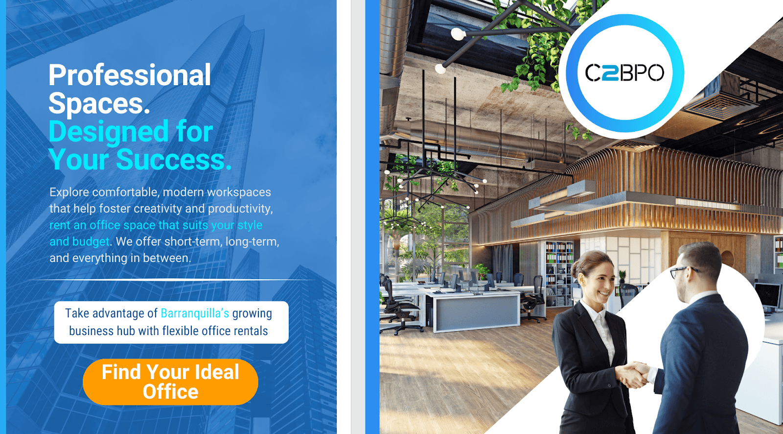 "Professional branding image of a businesswoman and businessman shaking hands, symbolizing business collaboration and growth with Connect2BPO."