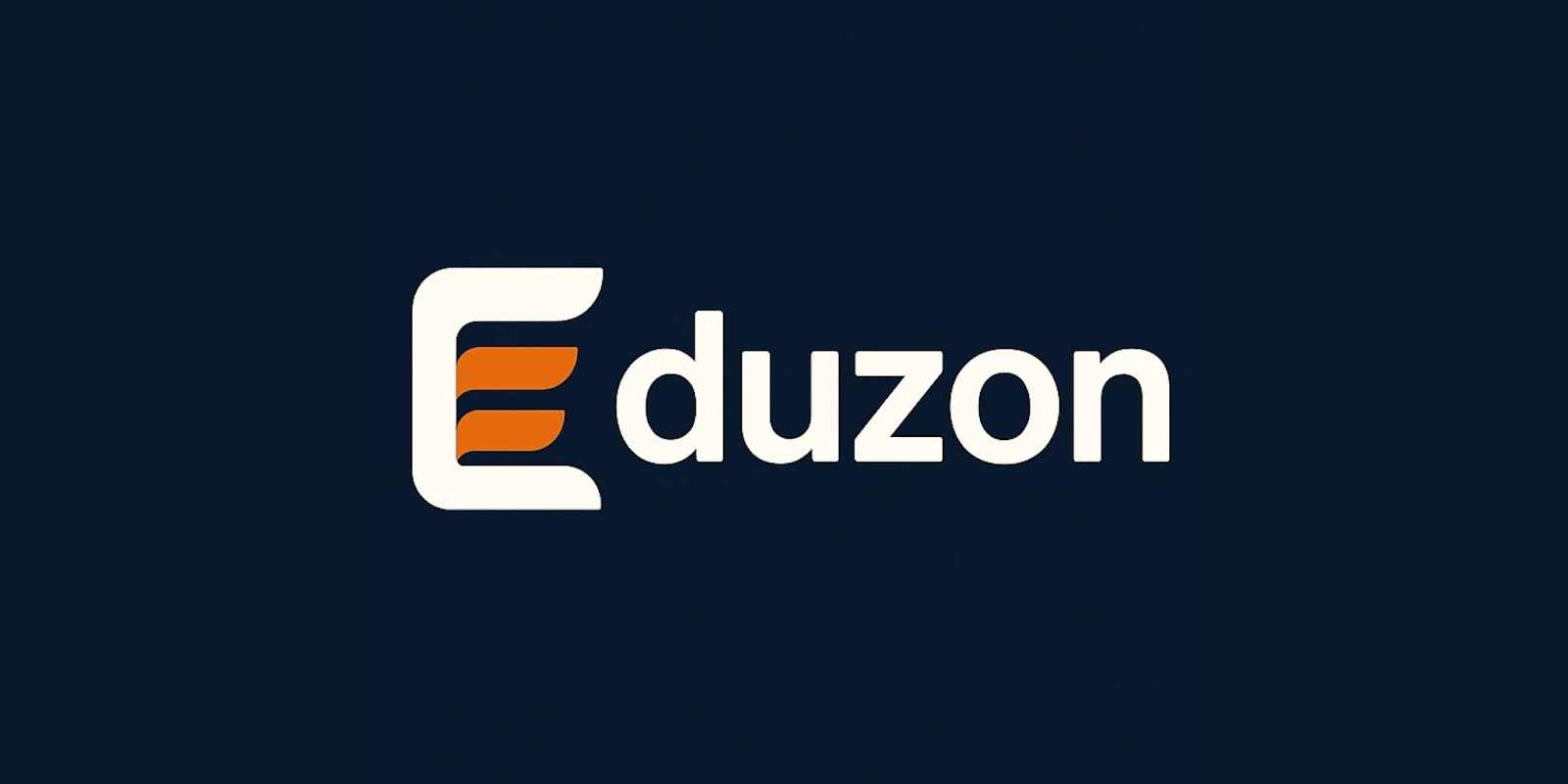 Eduzon logo with stylized “E” and modern font on dark blue background.