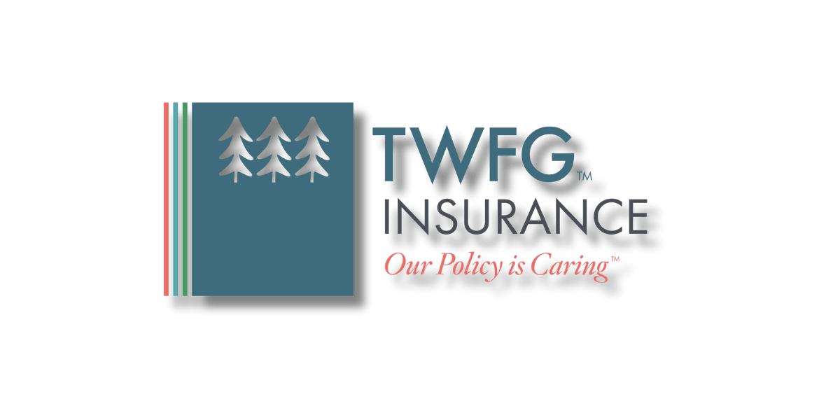 TWFG Insurance logo with three trees and tagline “Our Policy is Caring.”