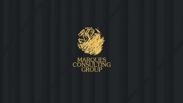 Logo of Marques Consulting Group with a stylized golden graphic on a dark background