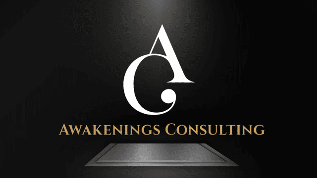Logo for Awakenings Consulting featuring stylized letters A and C in black and gold