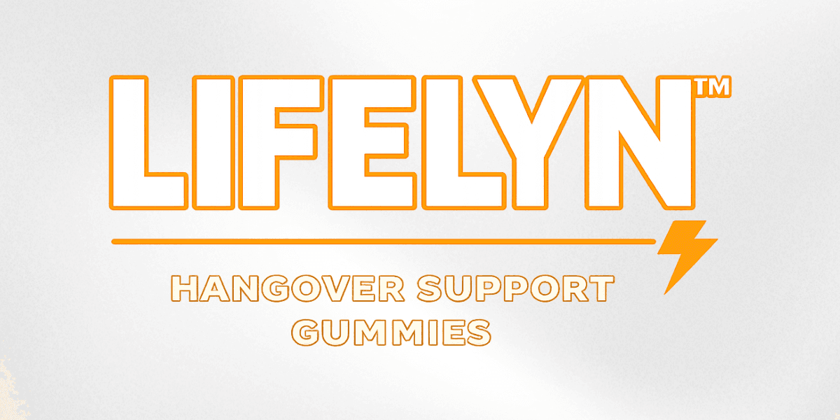 Lifelyn logo featuring hangover support gummies with an orange lightning bolt design