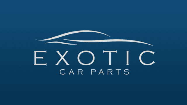 Logo for Exotic Car Parts featuring a sleek car silhouette on a blue background