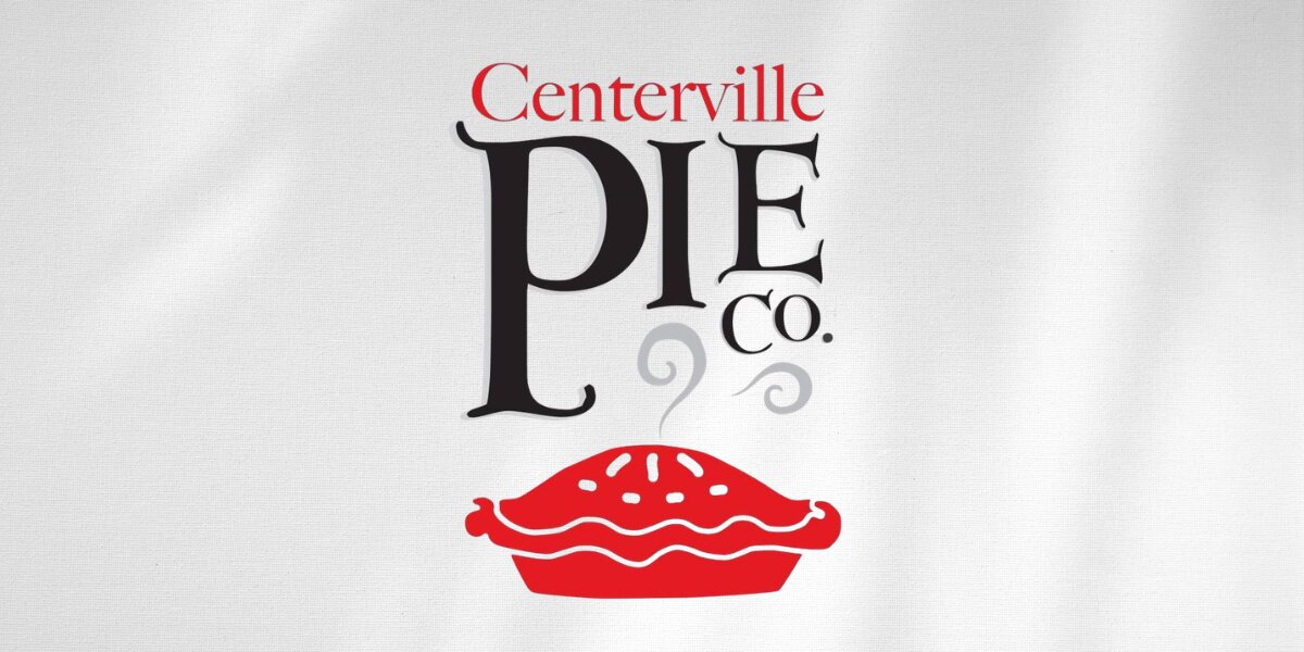 Centerville Pie Co. logo featuring stylized text above a red pie illustration.