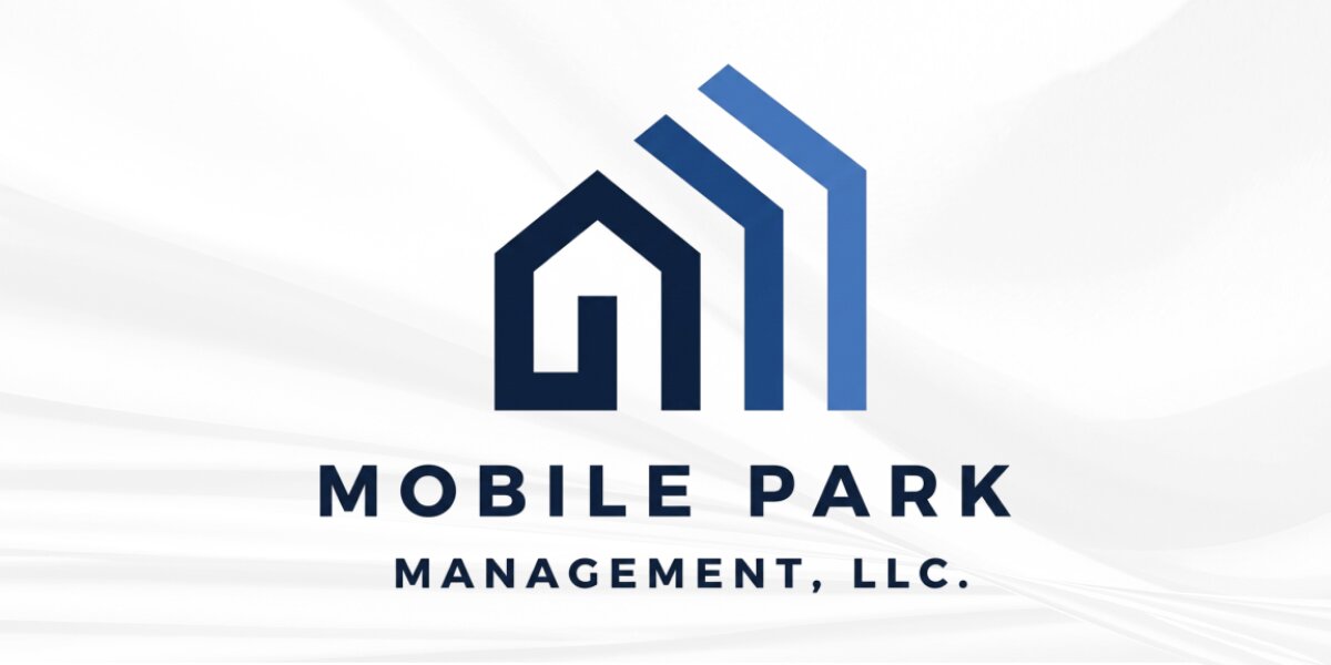 Mobile Park Management LLC logo with a stylized blue house and building design on a white background.