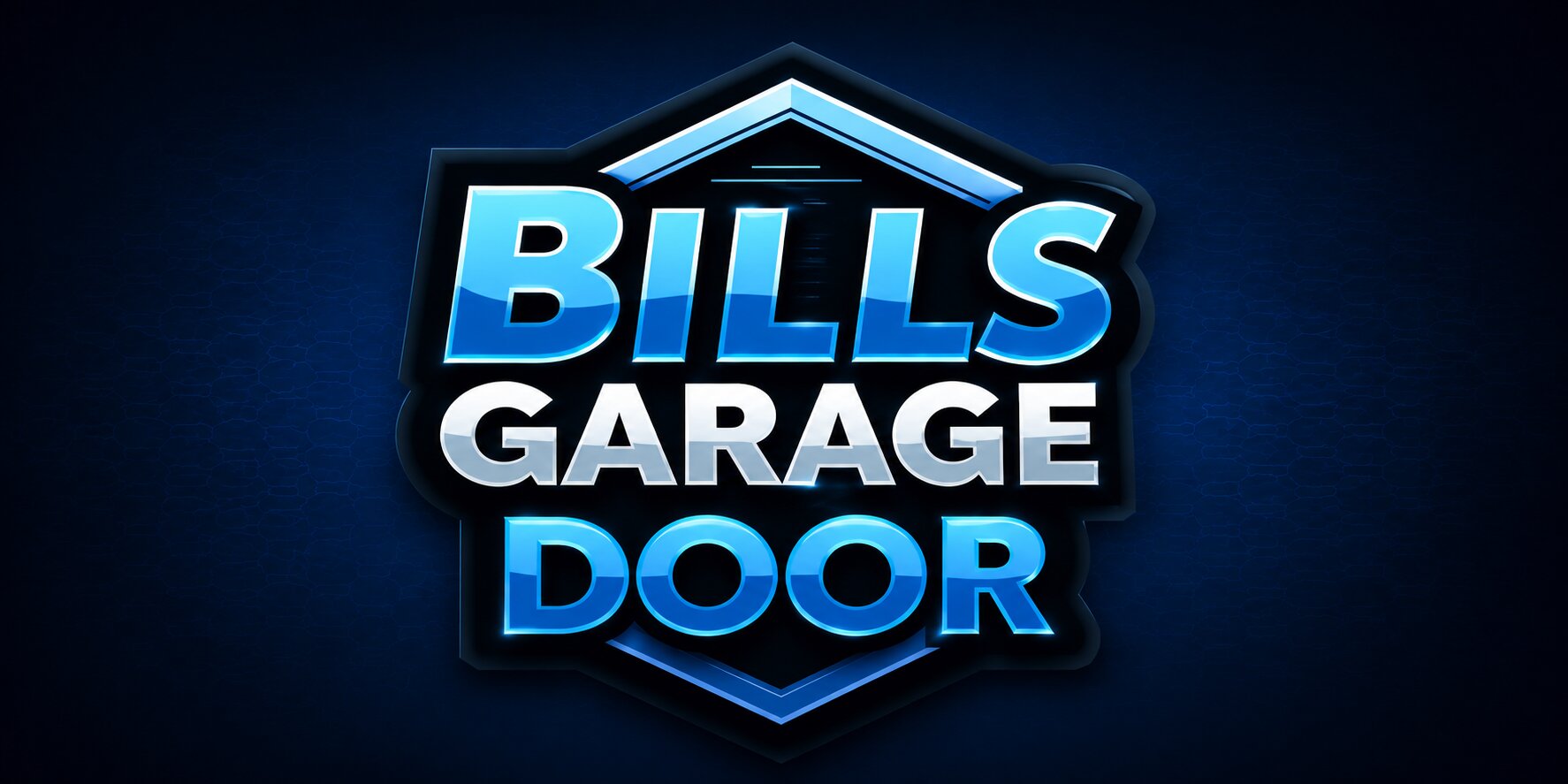 Bills Garage Door logo in blue and white on a dark blue background.