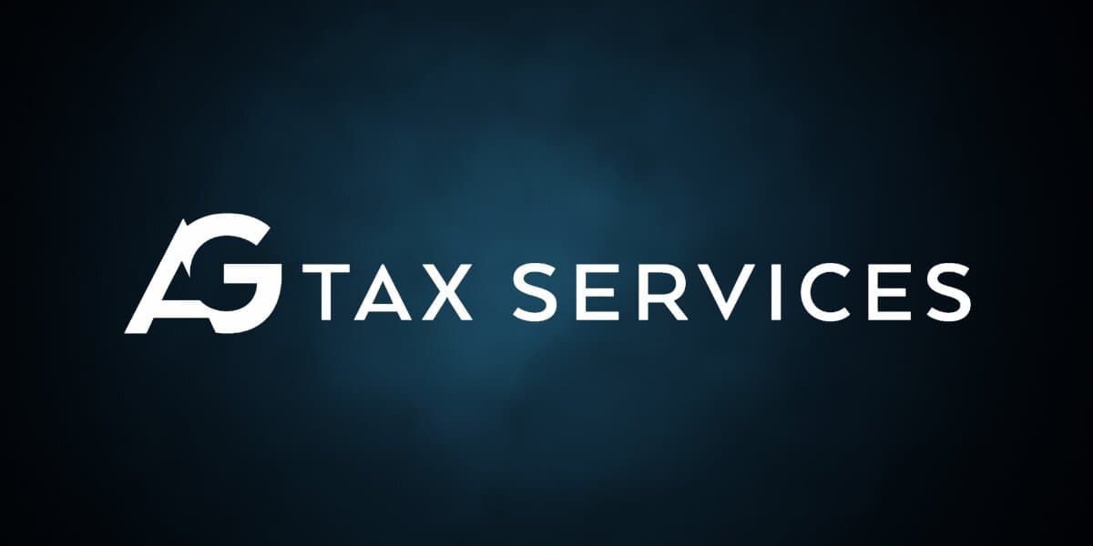 AG Tax Services logo in white against a dark blue gradient background.