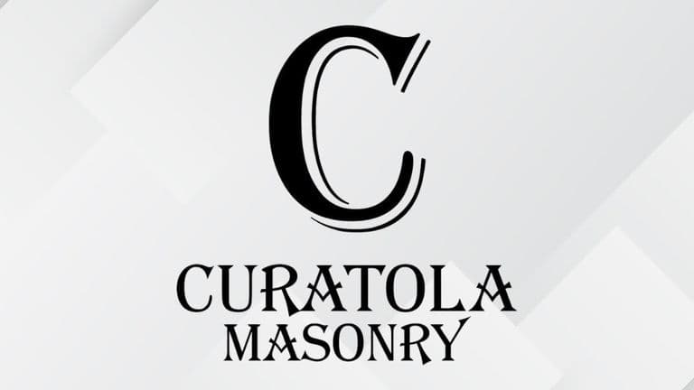 Curatola Masonry company logo on a light geometric background.