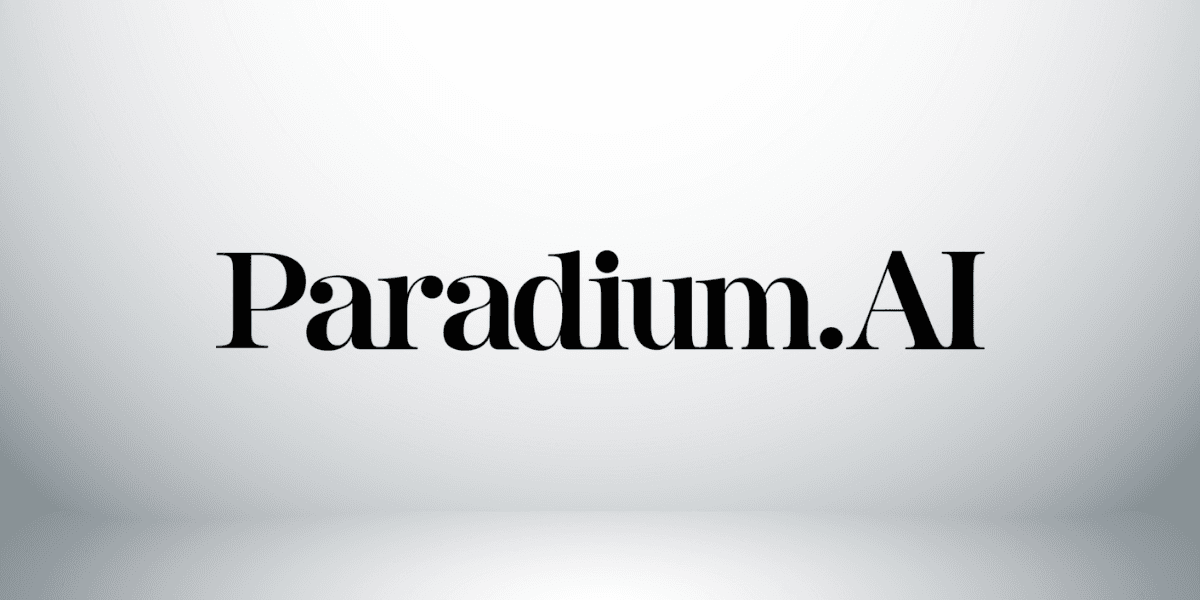 Paradium.AI logo in black lettering centered on a light gray background.